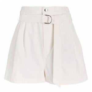 Tibi Belted High Rise Pleated White Denim Wide Leg Shorts Size 8 Eight